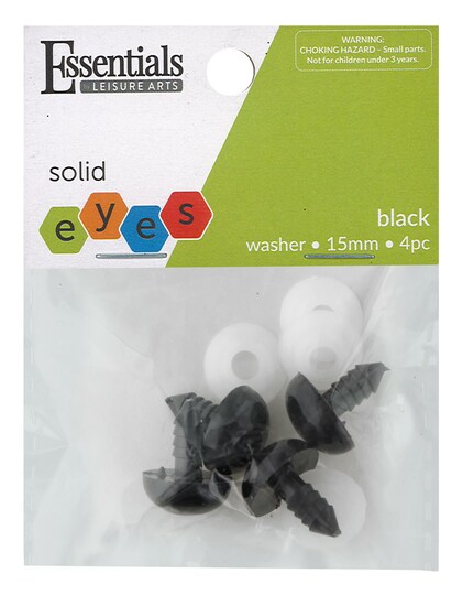 Essentials by Leisure Arts Eyes Solid with Washer Black, 15mm, 4 pieces Googly Eyes, Google Eyes for Crafts, Big Googly Eyes for Crafts, Wiggle Eyes, Craft Eyes